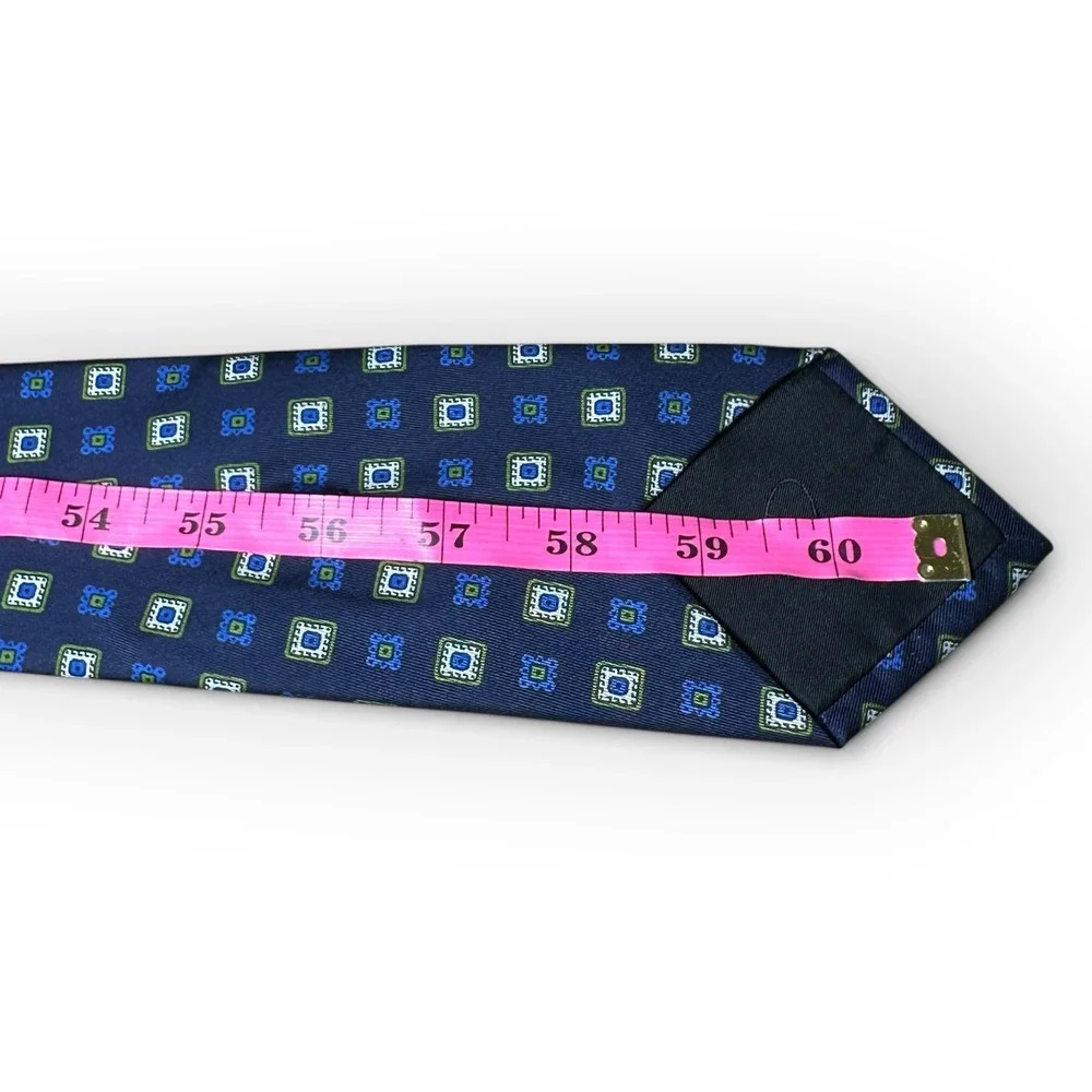 Valentino Mens Silk Tie Navy Blue Geometric Medallion Made in Italy 3.5 Inch